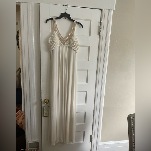 JS Boutique Dresses & Skirts - Elegant Ivory Beaded V-Neck Maxi Dress